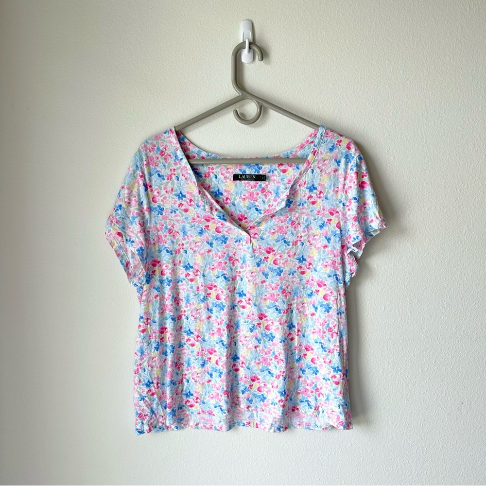 Lauren Ralph Lauren// Women Floral multi color 100% cotton t-shirt Size L
